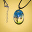 Oval Dry Flower Necklace Blue