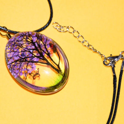 Oval Dry Flower Necklace Purple